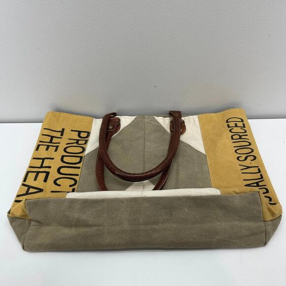 Crosstree Lane K&K Product of the Heart Globally Sourced Canvas Tote Bag Leather - Picture 6 of 9